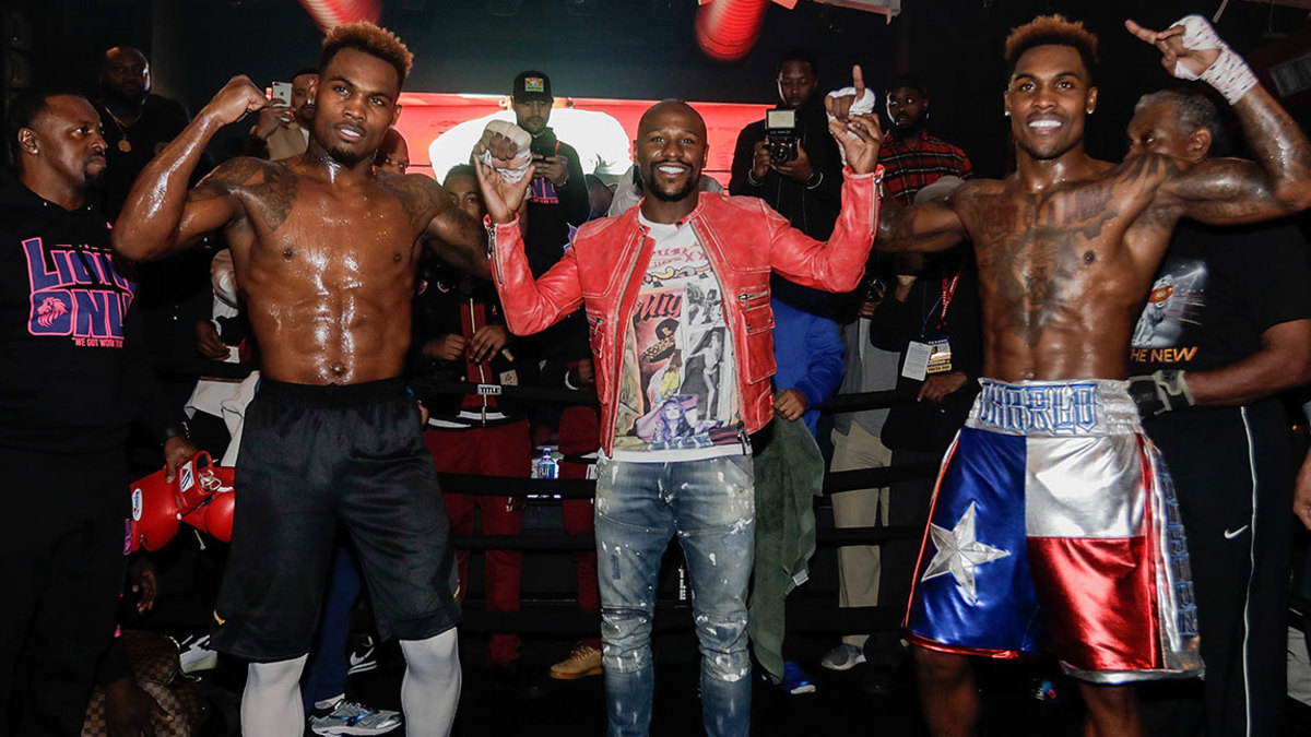 Unbeaten champions and twins Jermall Charlo and Jermell Charlo along with Floyd Mayweather host a first-of-its-kind open to the public workout event in their hometown as they prepare for their respective title fights taking place Saturday, December 22 in primetime on FOX and FOX Deportes from Barclays Center, the home of BROOKLYN BOXING™. at The Address on December 12, 2018 in Houston, Texas. (Photo by Bob Levey/Getty Images)