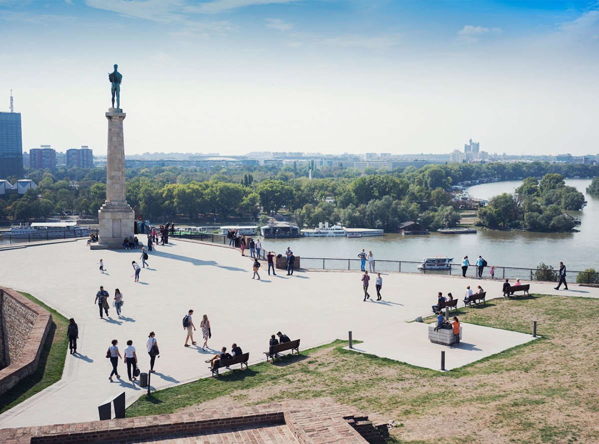 View from Belgrade fortress Kalemegdan to the delta of Danube and Sava