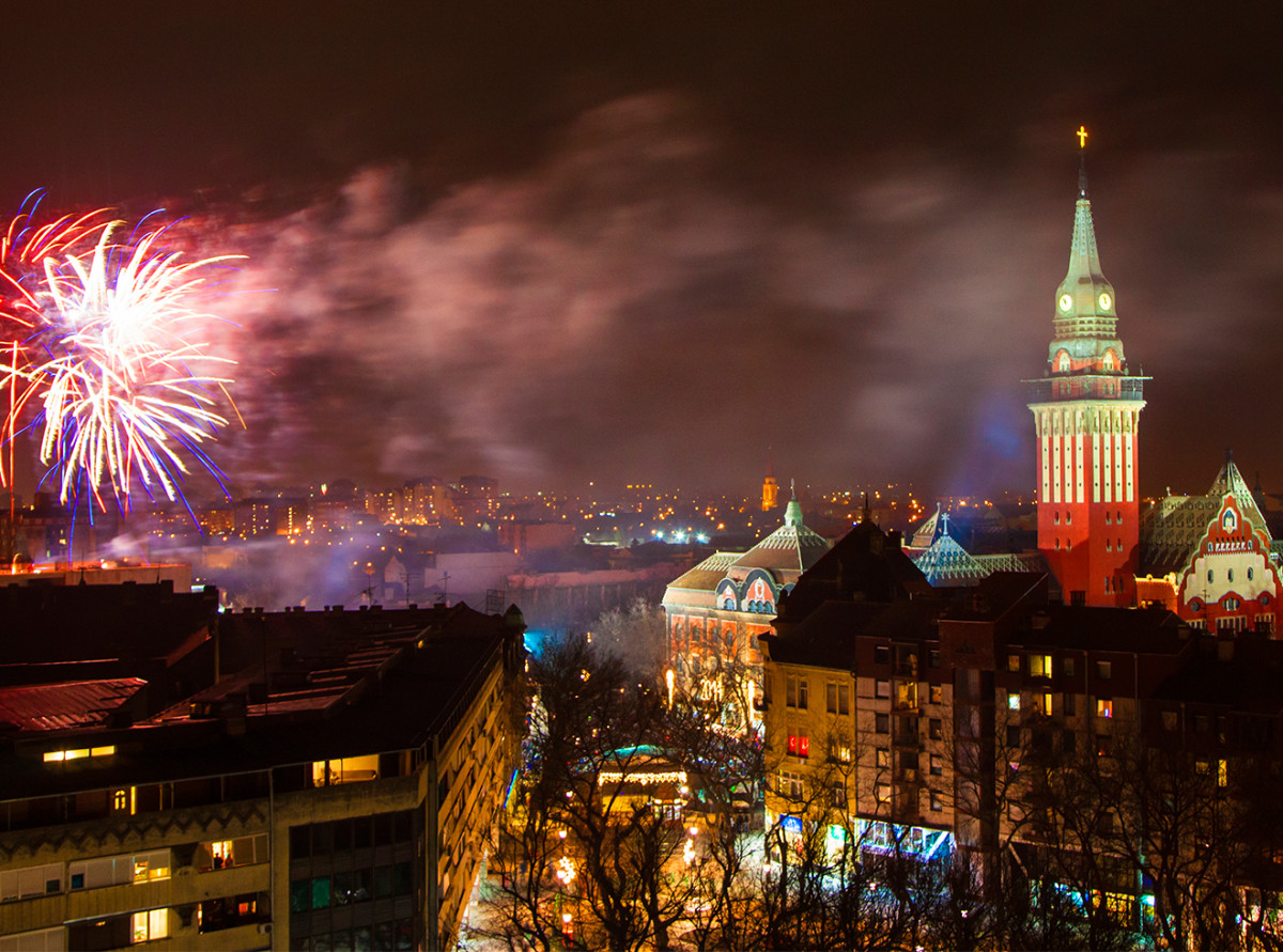 Fireworks celebrating New Year in Subotica, Serbia