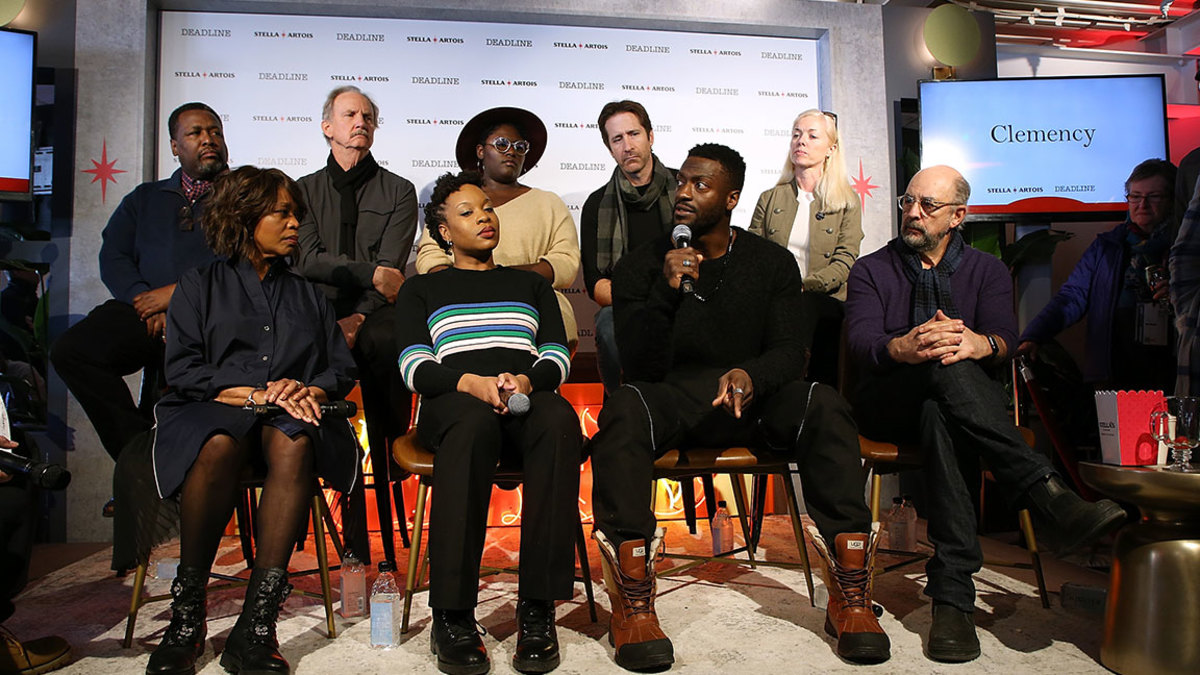 Wendell Pierce, Michael O'Neill, Danielle Brooks, Richard Gunn, Bronwyn Cornelius, (Frontrow L-R) Alfre Woodard, Chinonye Chukwu, Aldris Hodge, and Richard Schiff attend Stella Artois & Deadline Sundance Series at Stella's Film Lounge: A Live Q&A with the filmmakers and cast of 'Clemency' at Stella's Film Lounge on January 25, 2019 in Park City, Utah. (Photo by Phillip Faraone/Getty Images for Stella Artois )
