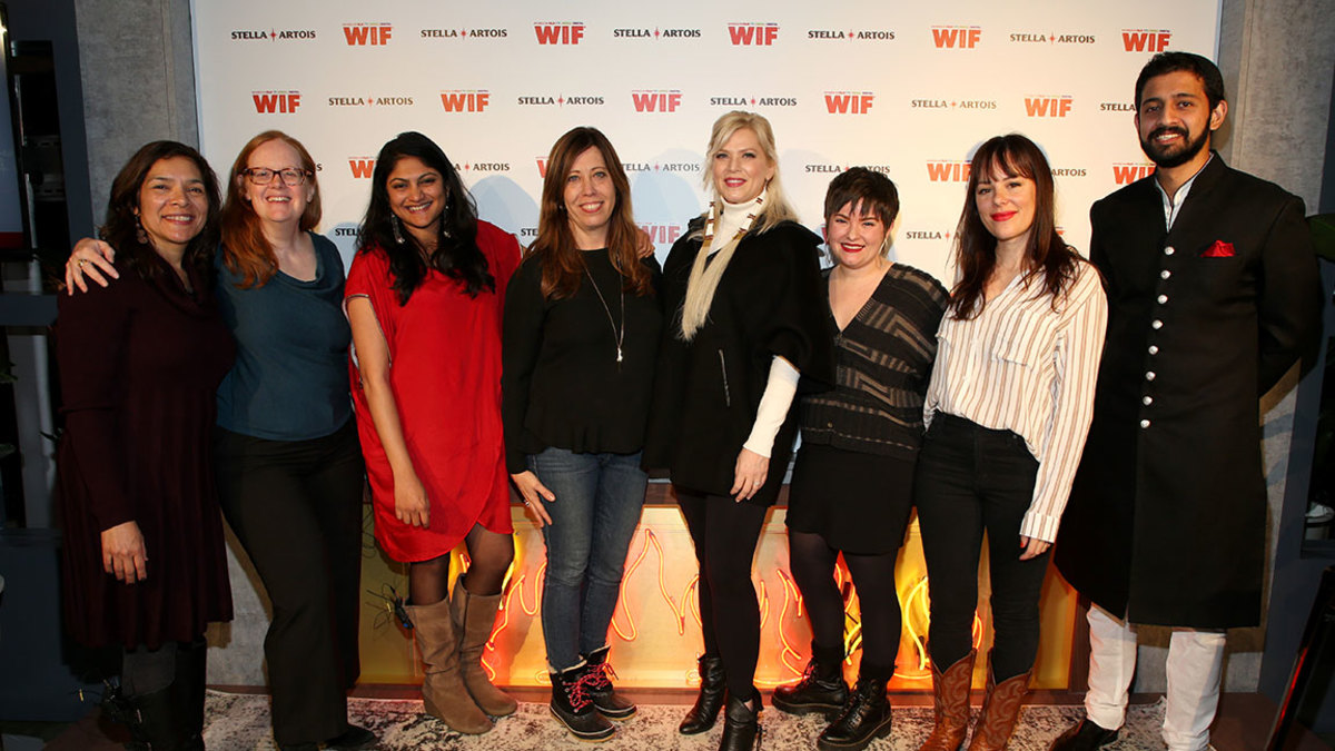 Vivian Vasquez Irizarry, Gretchen Hildebran, Pavitra Chalam, Kirsten Schaffer, Shannon Kring, Christine Delp, Pilar Timpane, and Akshay Shankar attend Stella Artois & Women in Film honor the second-annual Stella Artois-Funded Film Finishing Fund grantees at Stella's Film Lounge on January 25, 2019 in Park City, Utah. (Photo by Phillip Faraone/Getty Images for Stella Artois )