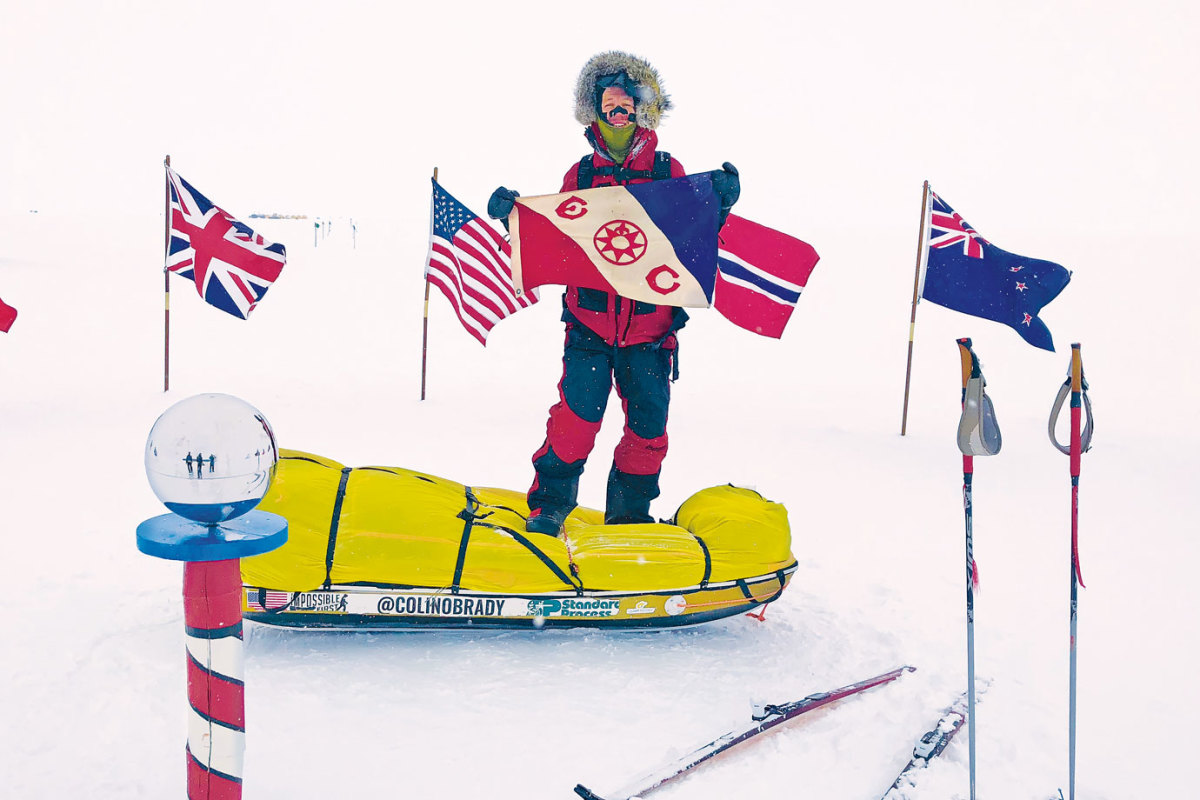 O'Brady celebrating at the South Pole.