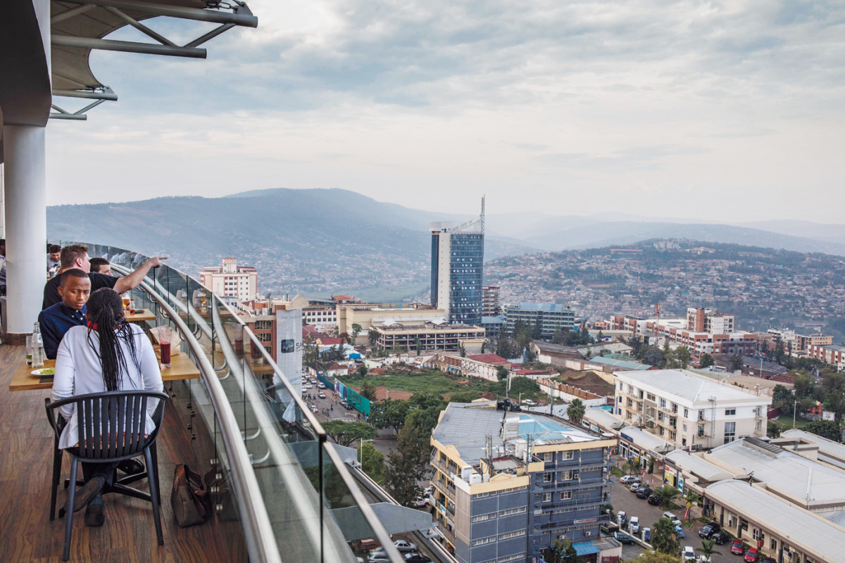 A view of downtown Kigali from the rooftop cafe of the Ubumwe Grande Hotel