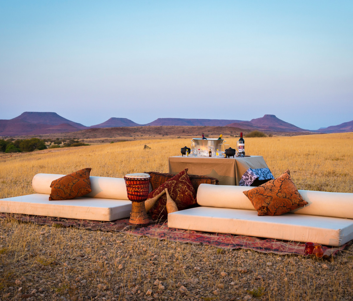 Sundowners at Desert Rhino Camp in Damaraland, Namibia