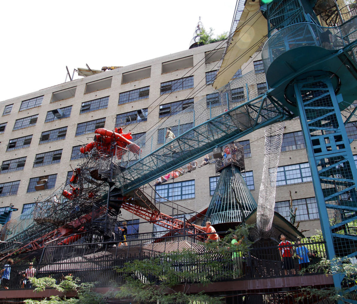 Kids and adults enjoy a day at the St. Louis City Museum, in St. Louis, Missouri