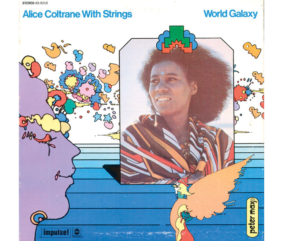 Peter Max's painted cover of 'World Galaxy' by Alice Coltrane