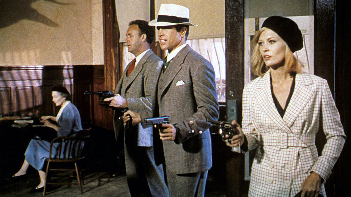 American actors Gene Hackman, Warren Beatty, and Faye Dunaway on the set of Bonnie and Clyde, directed by Arthur Penn. (Photo by Sunset Boulevard/Corbis via Getty Images)