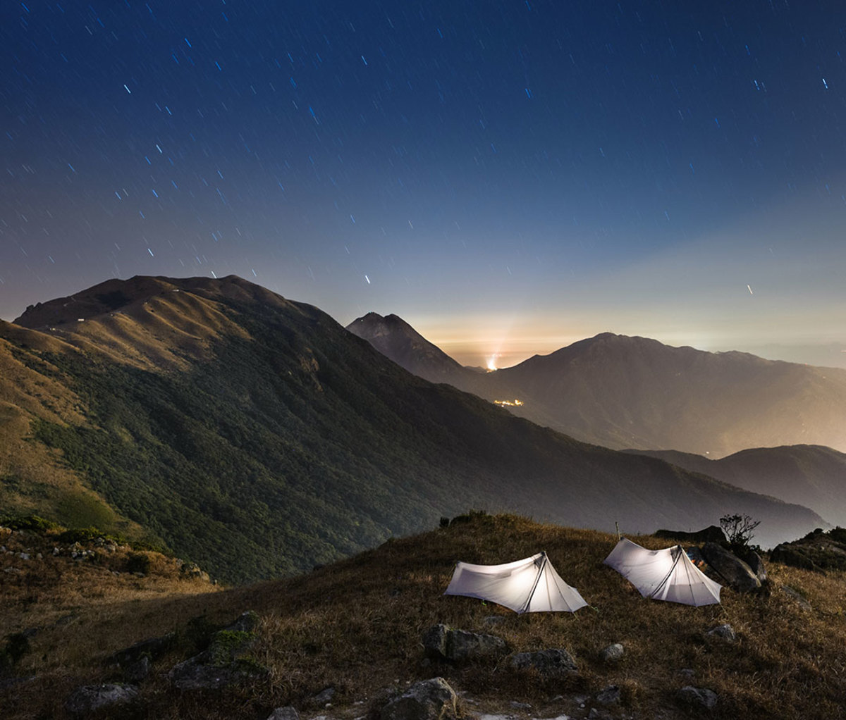 Tents on top of mountains, Hong Kong, Lantau, China