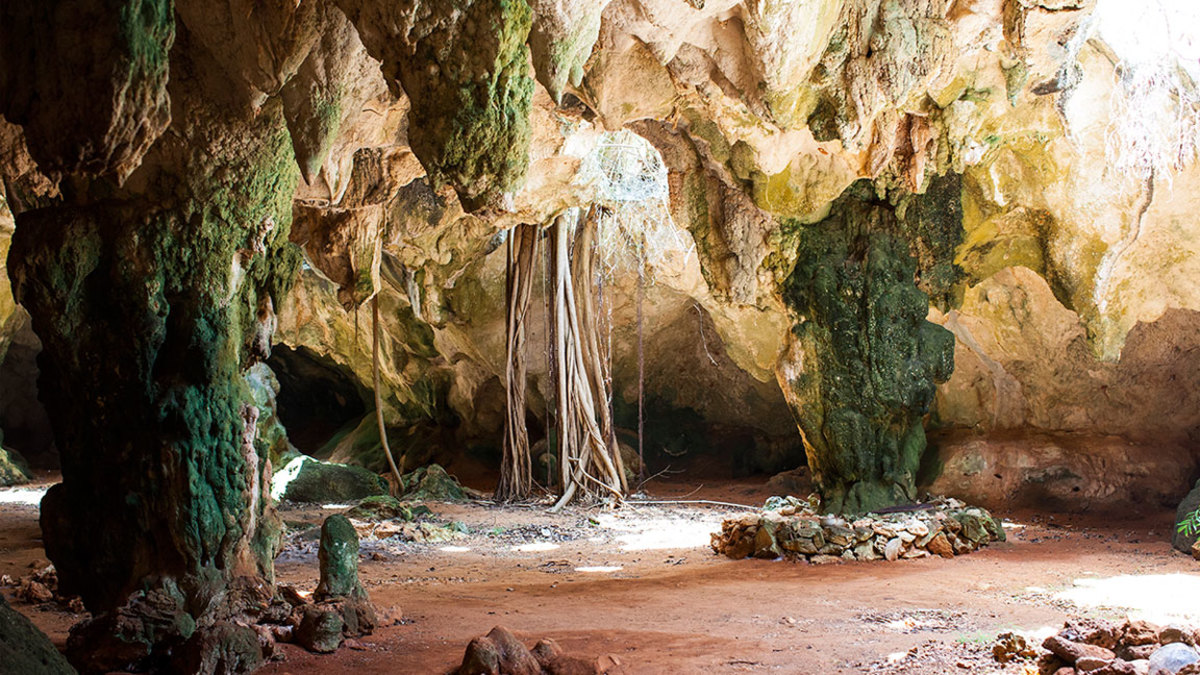 LONG ISLAND, THE BAHAMAS - JUNE 15: Rock formations inside Hamilton's Cave, where Lucayan artifacts were discovered, today it is still a hurrican shelter on June 15, 2012 in Long Island, The Bahamas. (Photo by EyesWideOpen/Getty Images)