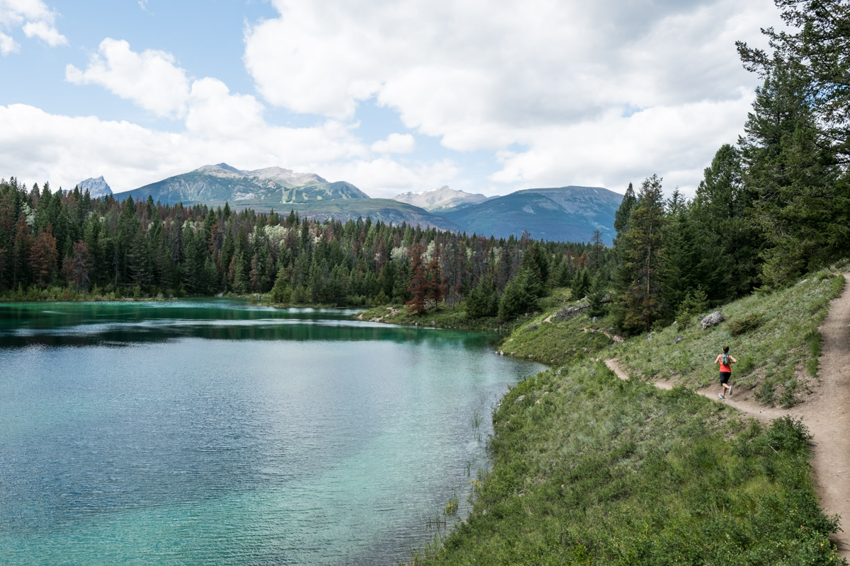 woman running in Jasper National Park