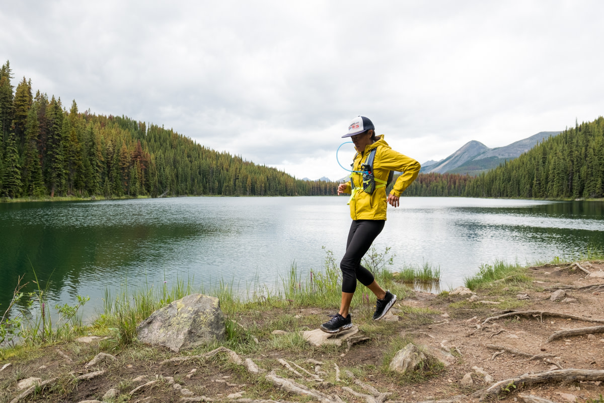 woman running in Jasper National Park
