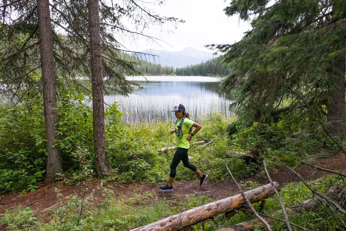 woman running in Jasper National Park