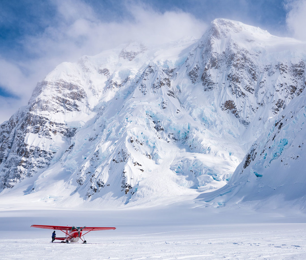 Cessna aircraft at the base of Denali