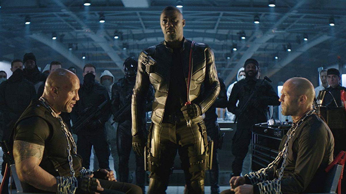 Idris Elba, Jason Statham and Dwayne The Rock Johnson in Fast and Furious Presents Hobbs and Shaw