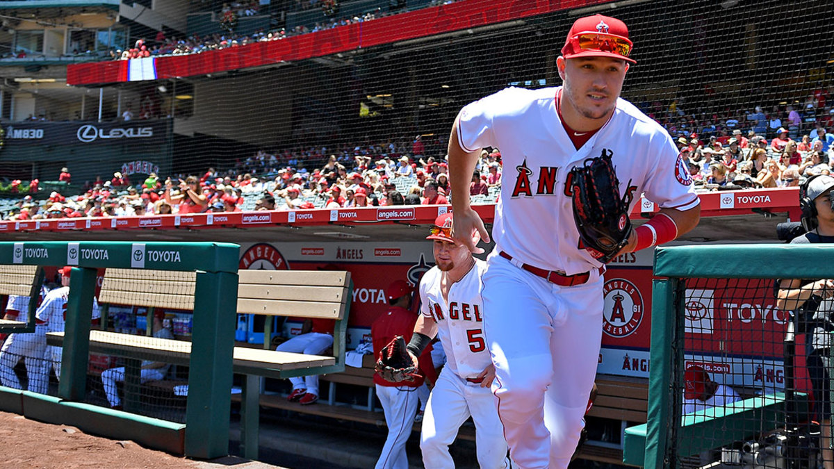 ANAHEIM, CA - JUNE 30: Mike Trout #27 of the Los Angeles Angels takes the field for the game against the Oakland Athletics at Angel Stadium of Anaheim on June 30, 2019 in Anaheim, California. (Photo by Jayne Kamin-Oncea/Getty Images)