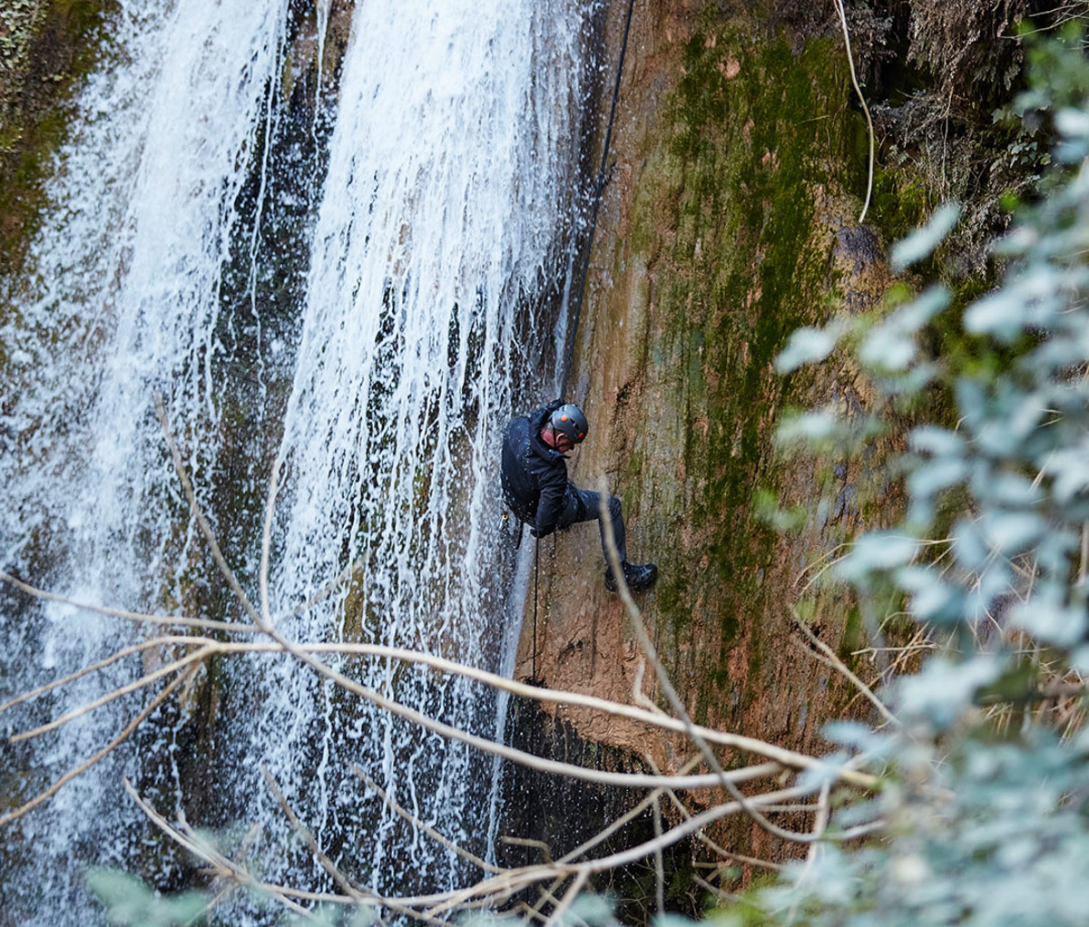 Gordon Ramsay rappelling down a waterfall in his new Nat Geo show, "Uncharted"