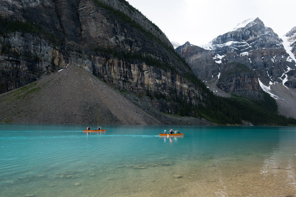 Canoes on Moraine Lake in Banff