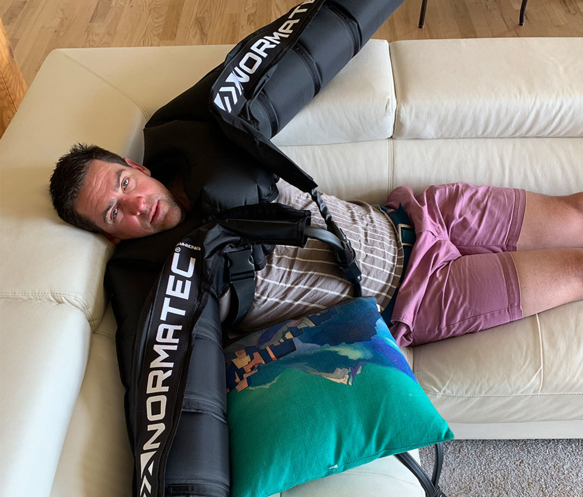 Rob Lea using NormaTec sleeves on arms