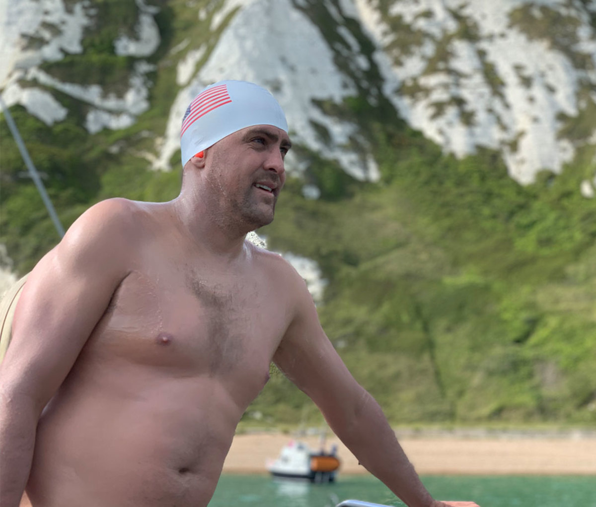 Rob Lea prepring to swim in English Channel
