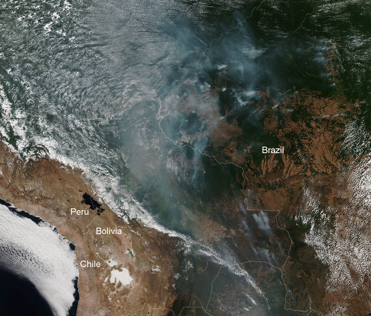 The smoke from wildfires in the Amazon as seen from the NOAA-20 satellite