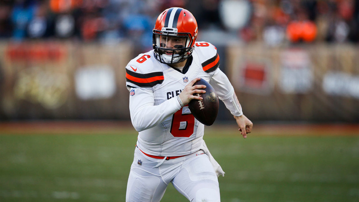 Cleveland Browns quarterback Baker Mayfield (6) scrambles during the second half of an NFL football game against the Carolina Panthers, in Cleveland Ron Schwane/AP/Shutterstock