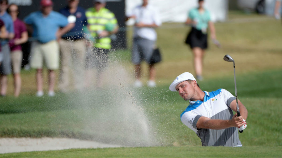 Bay Hill Golf, Orlando, USA - Bryson DeChambeau hits out of a bunker onto the ninth green during the final round of the Arnold Palmer Invitational golf tournament, in Orlando, Fla