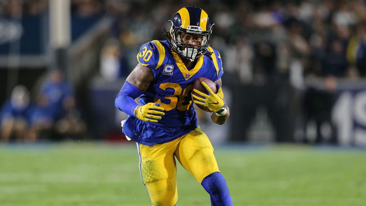 NFL Philadelphia Eagles vs Los Angeles Rams, Los Angeles, USA - 16 Dec 2018 Los Angeles, CA...Los Angeles Rams running back Todd Gurley #30 during the NFL Philadelphia Eagles vs Los Angeles Rams at the Los Angeles Memorial Coliseum in Los Angeles, Ca on 2018. Jevone Moore