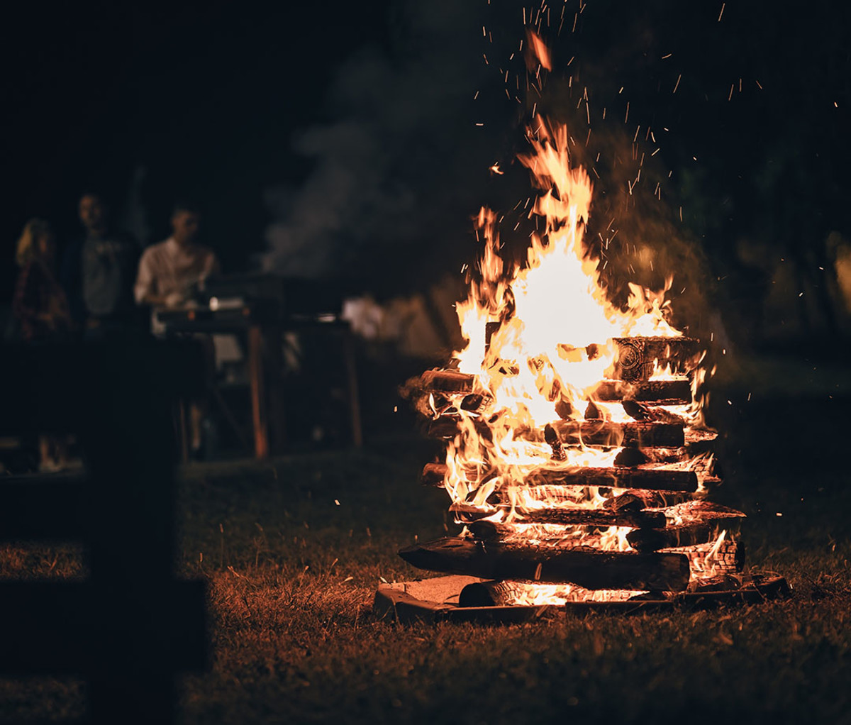 A log cabin campfire