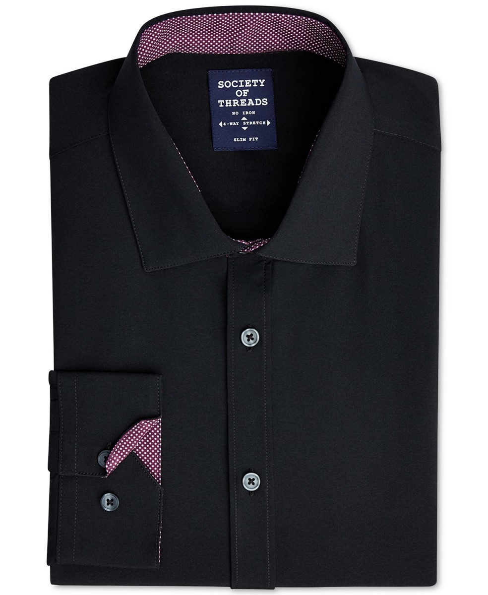 Society of Threads Men's Slim-Fit Performance Stretch Solid Dress Shirt