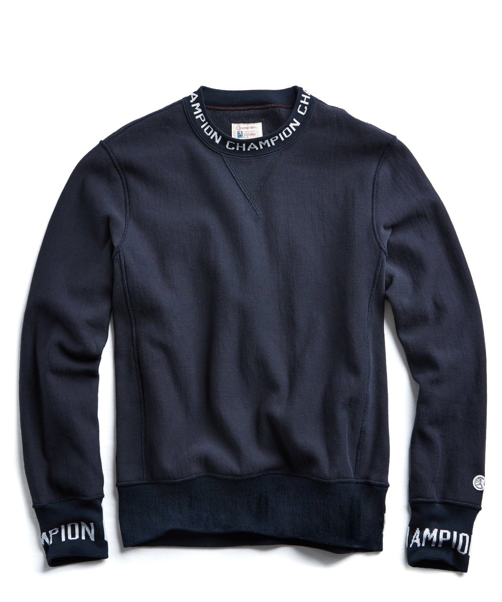 Champion Logo Rib Sweatshirt In Navy