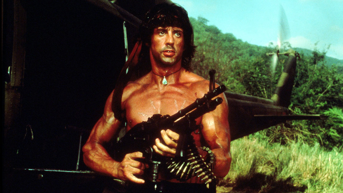 Rambo prequel / VARIOUS FILM STILLS OF 'RAMBO' WITH 1985, MACHINE GUN, SYLVESTER STALLONE, WEAPONS IN 1985 1985
