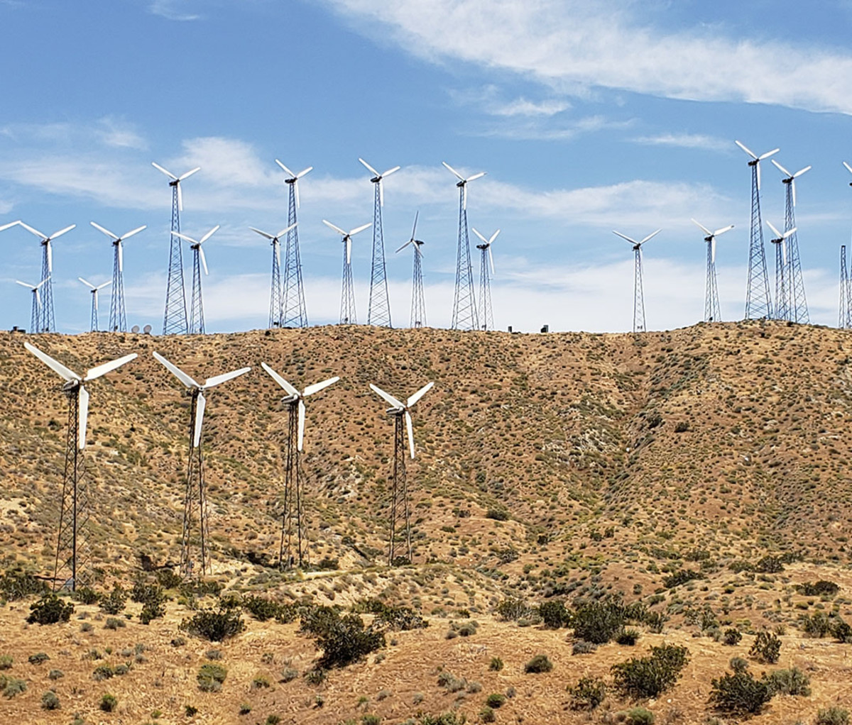 A wind farm along the Pacific Crest Trail in California