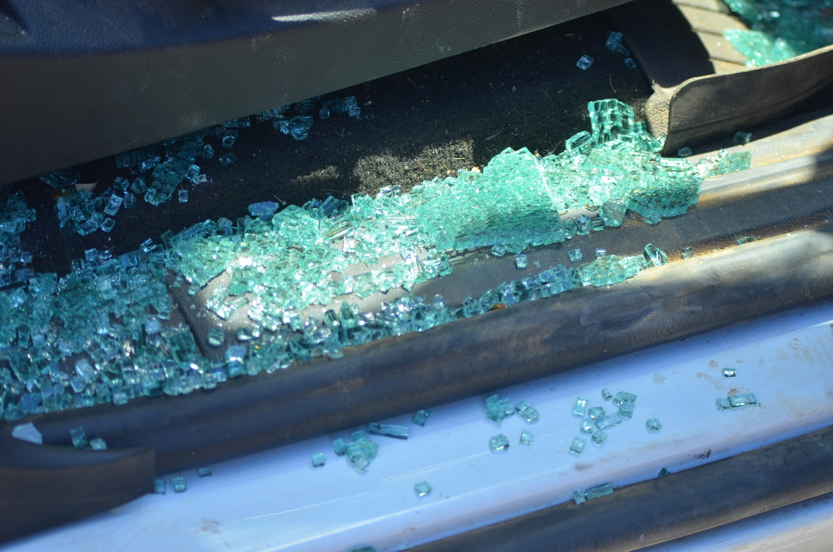 Broken glass on the car floor