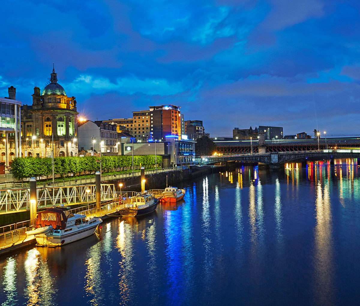 Glasgow's financial district at night