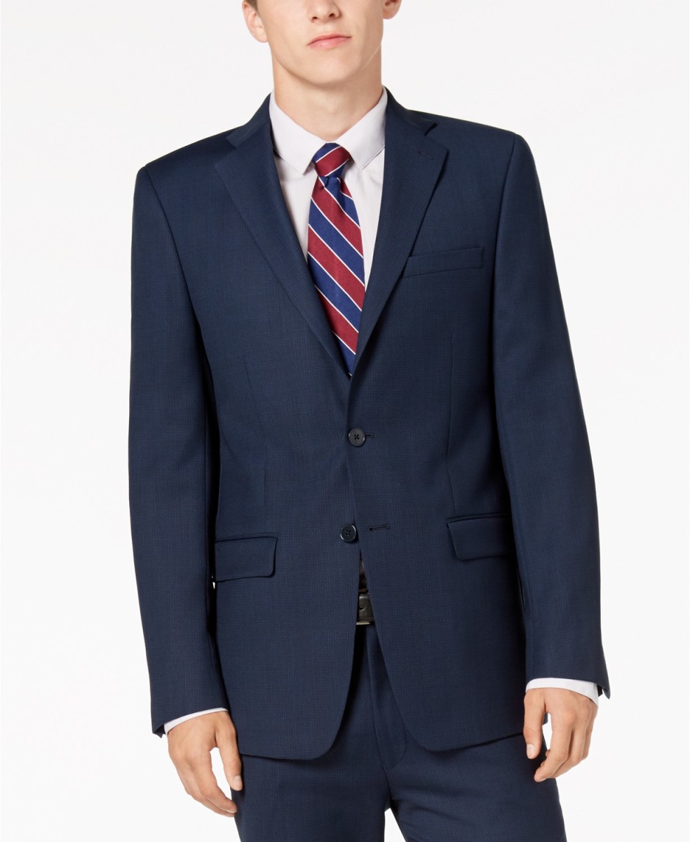 Calvin Klein Slim-Fit Stretch Blue Birdseye Suit