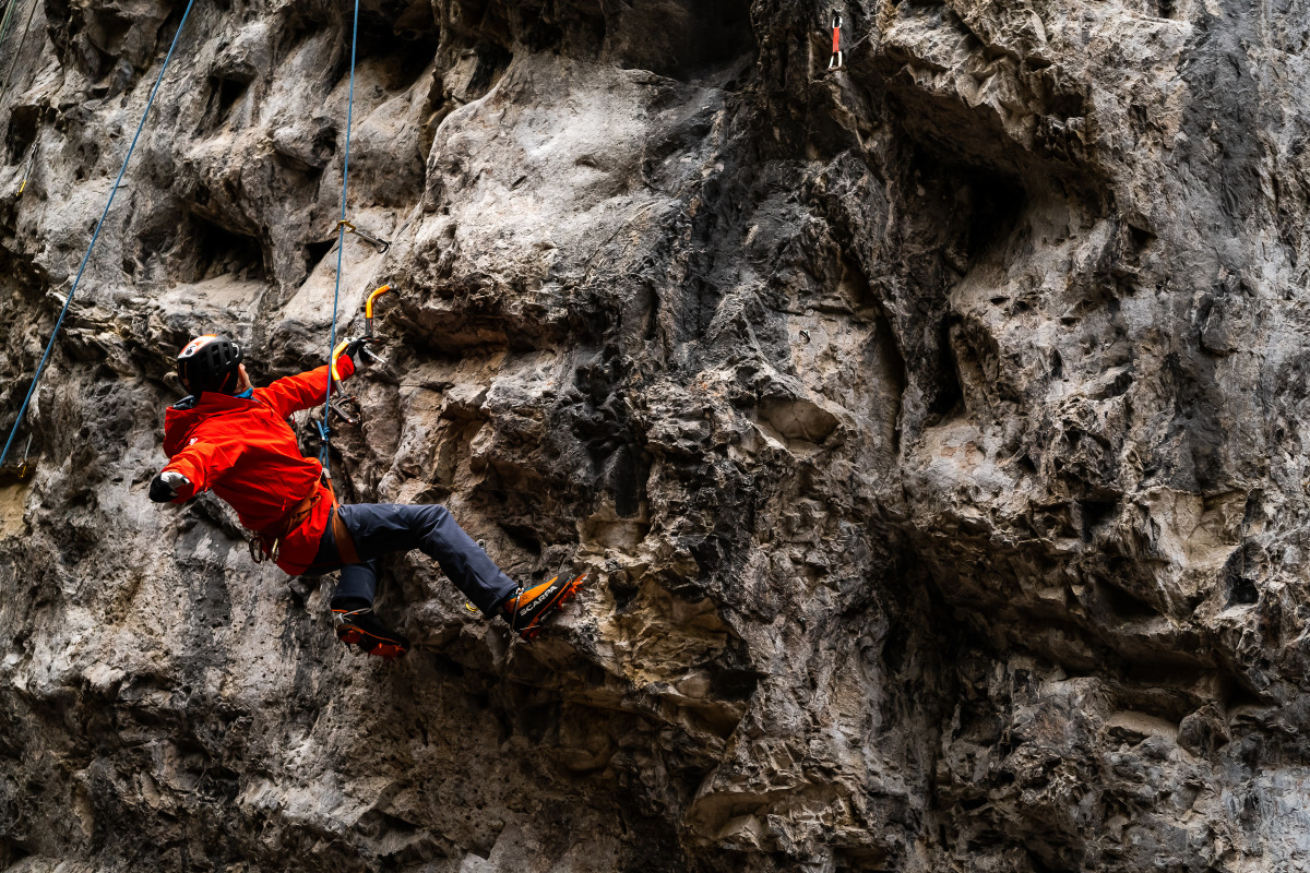 The sharp limestone is no match for this "Most Rugged" GORE-TEX PRO.