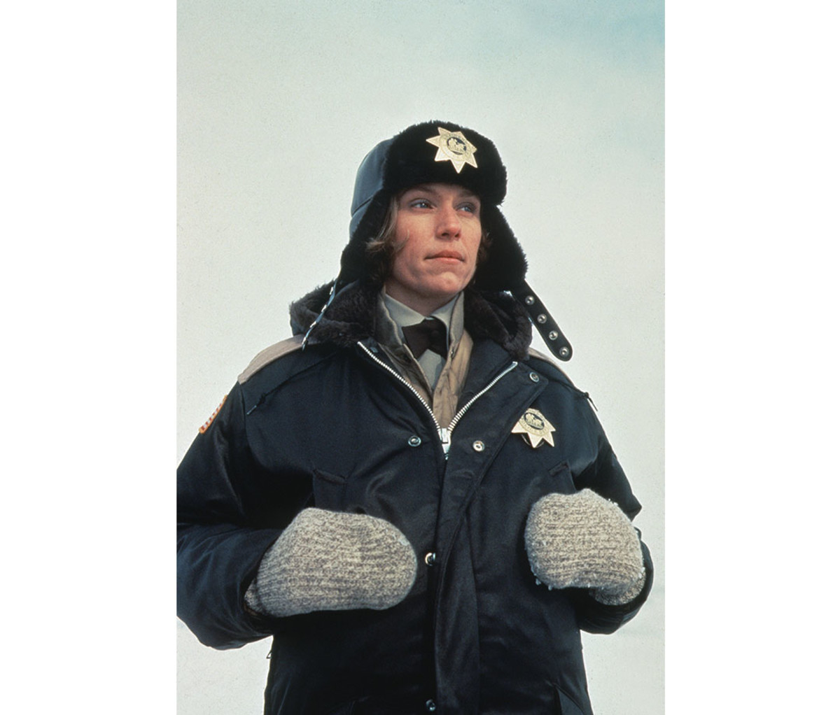 Frances McDormand wearing a trapper hat in "Fargo"