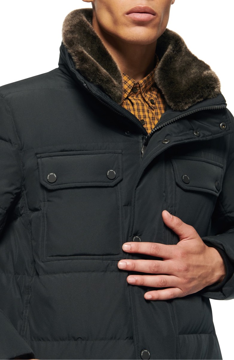 Godwin Faux Fur Collar Down & Feather Fill Quilted Coat