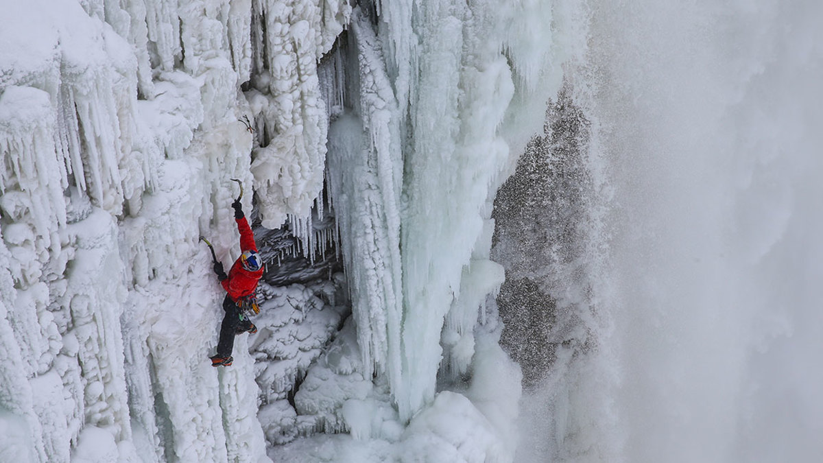 Will Gadd ice climbs the first ascent of Niagara Falls in Niagara Falls, NY, USA on 27 January, 2015.