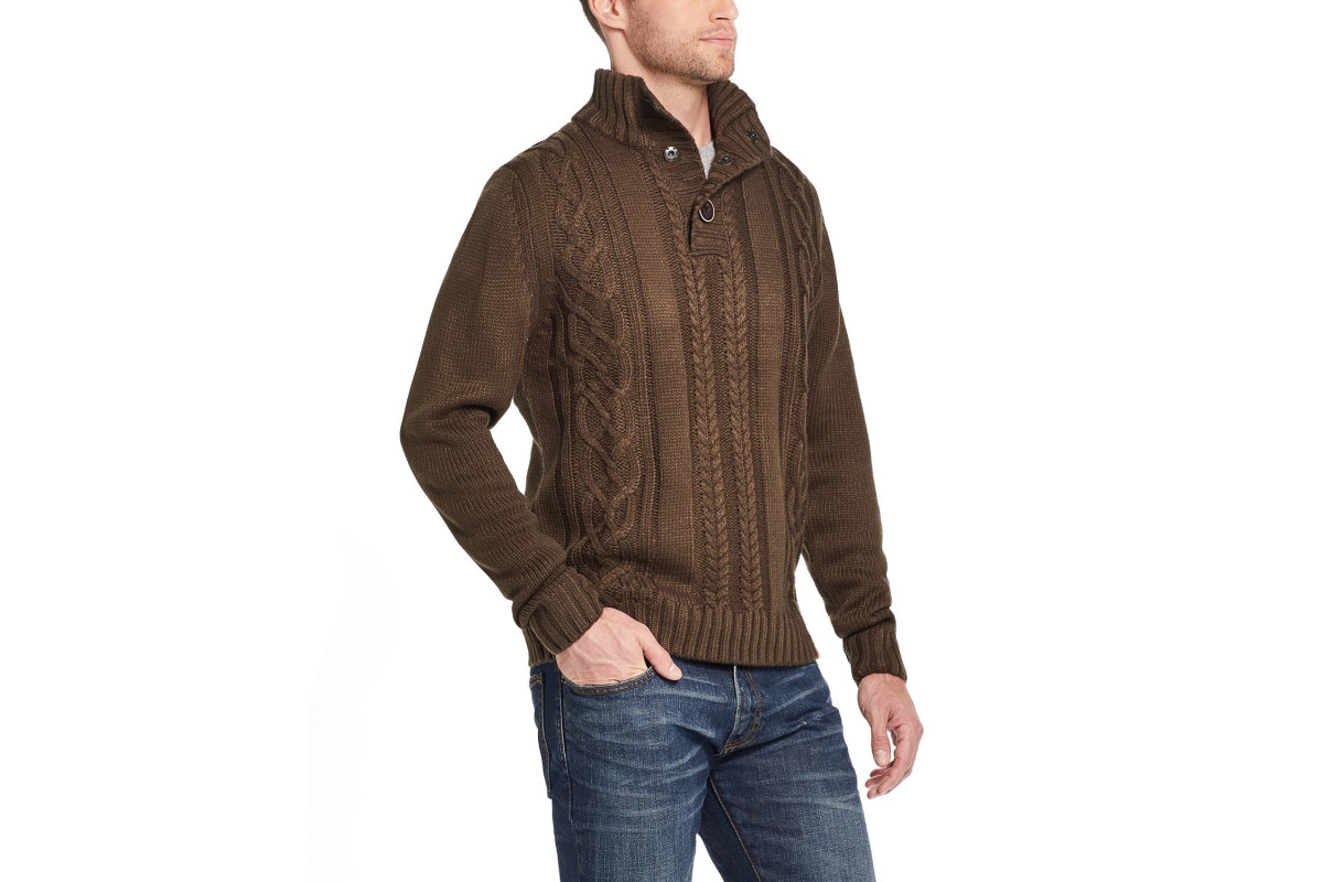 Weatherproof Vintage Military Button Turtleneck Sweater