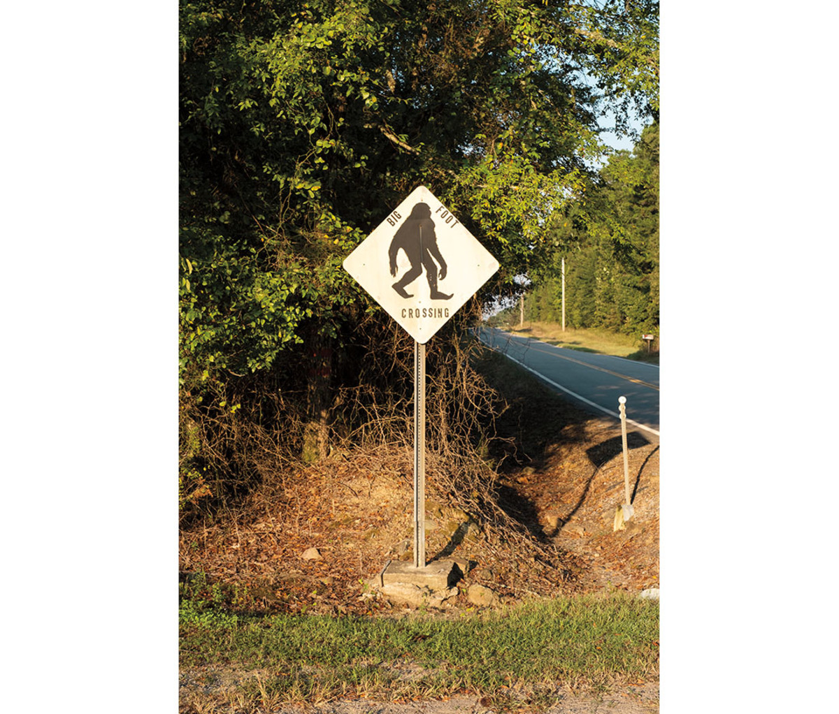 A traffic sign near Honobia, Oklahoma, where Bigfoot has been sighted dozens of times.