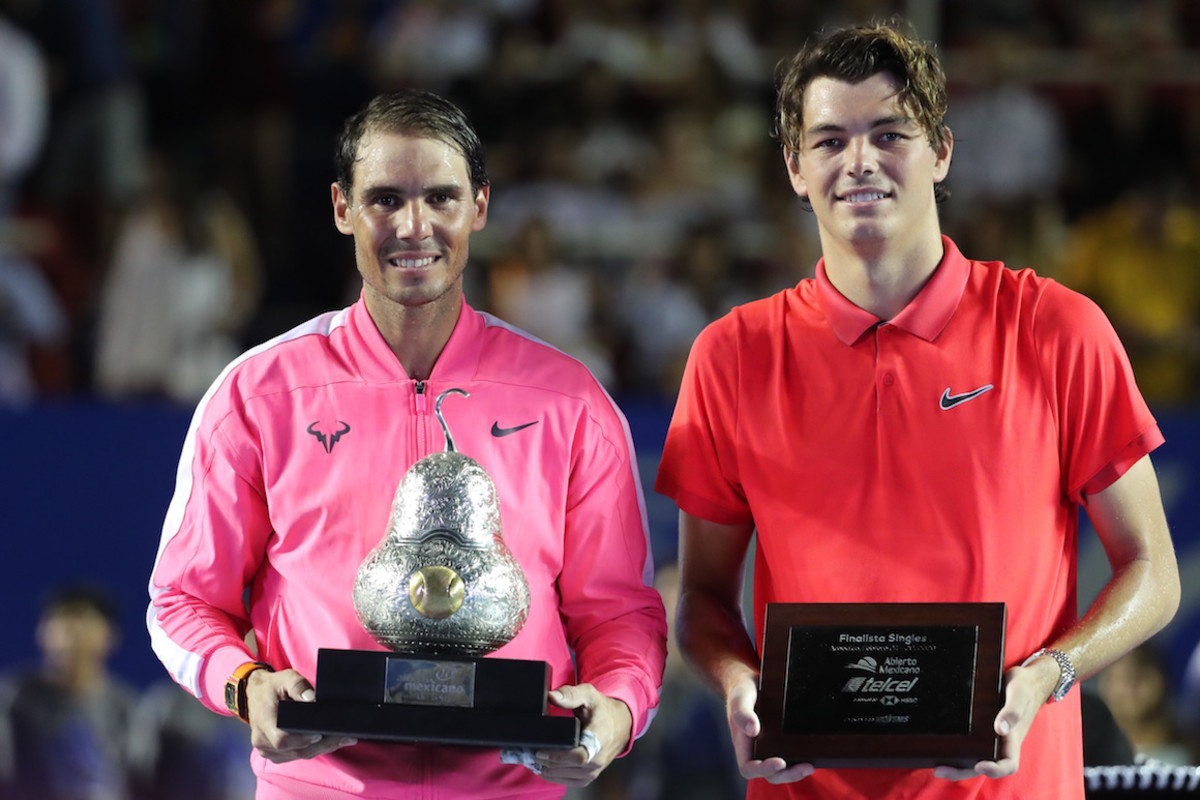 Mandatory Credit: Photo by DAVID GUZMAN/EPA-EFE/Shutterstock (10570262ae) Rafael Nadal (L) of Spain and Taylor Fritz of the USA pose with their trophies after the Men's singles final match of Mexican Open tennis tournament in Acapulco, Mexico, 29 February 2020. Mexican Open tennis tournament in Acapulco, Mexico - 28 Feb 2020