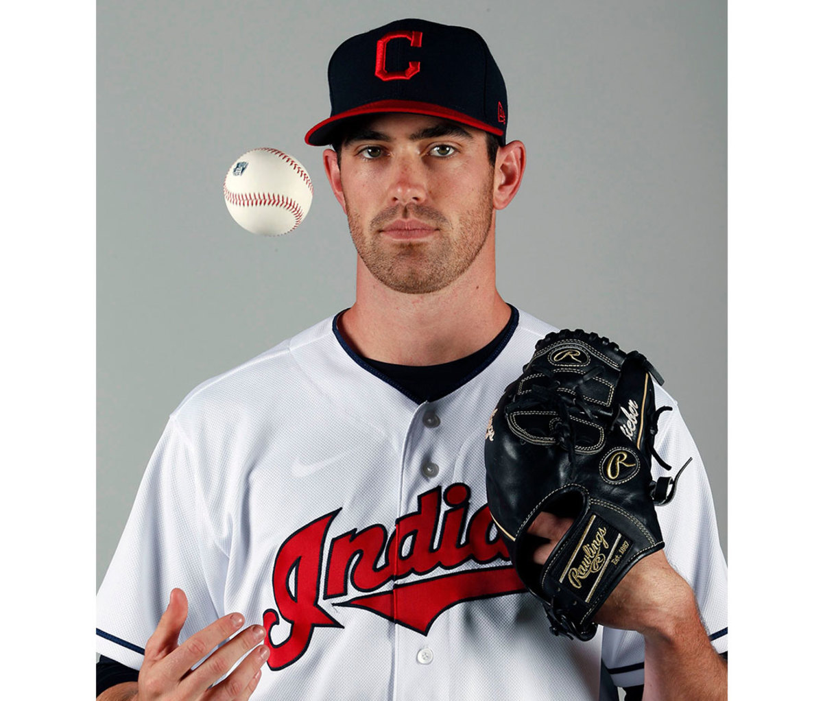 Shane Bieber of the Cleveland Indians tossing baseball