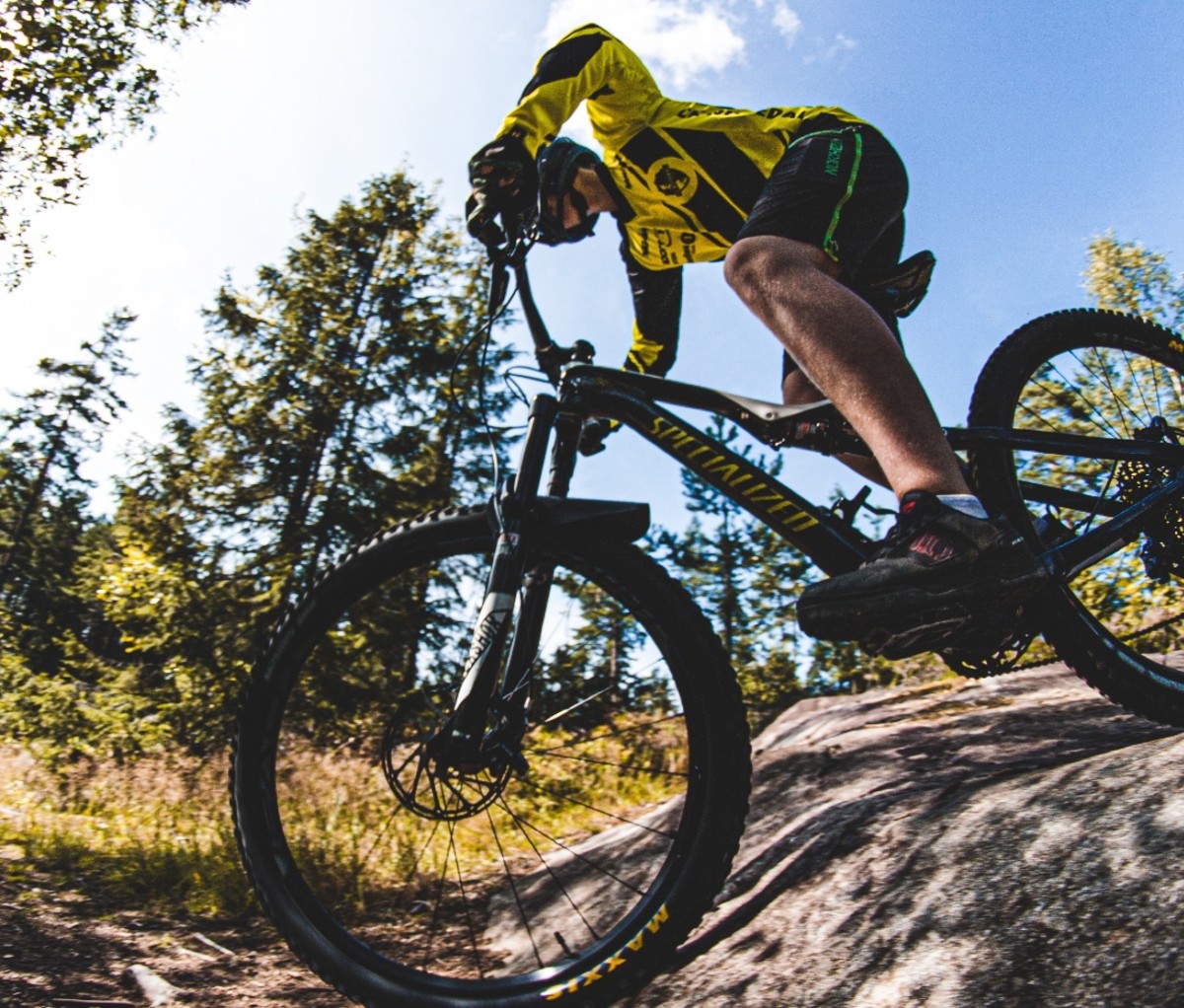 Mountain biking over rocks