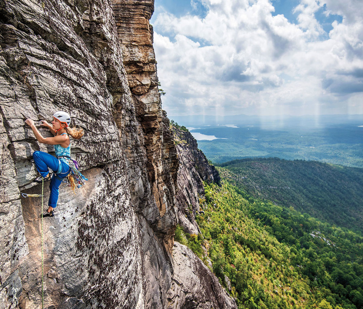 Katie Hughes climbing Linville Gorge route