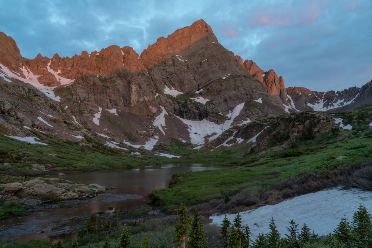 Sunrise in the Sangre De Cristo Mountains below Crestone Needle