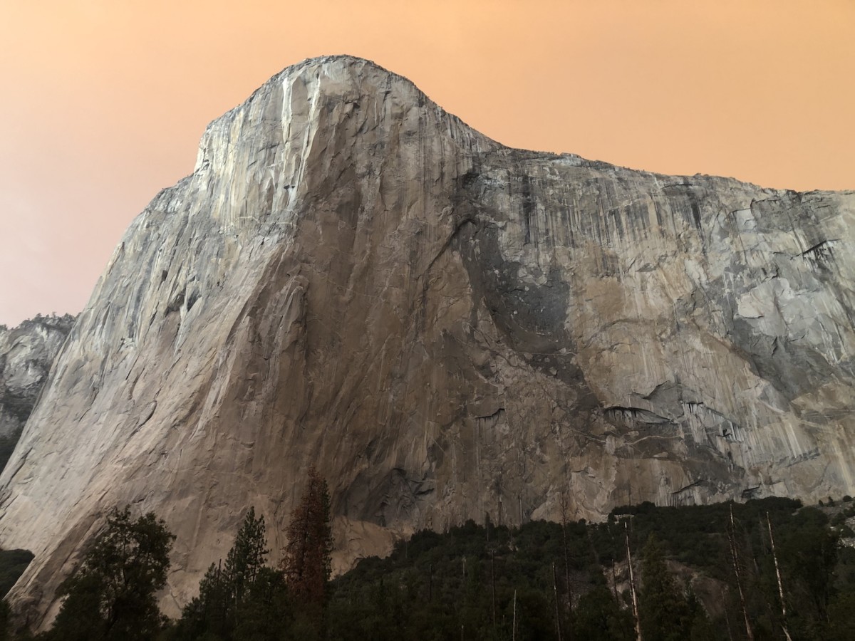 Yosemite's sky has turned into a surreal orange from the heavy smoke.