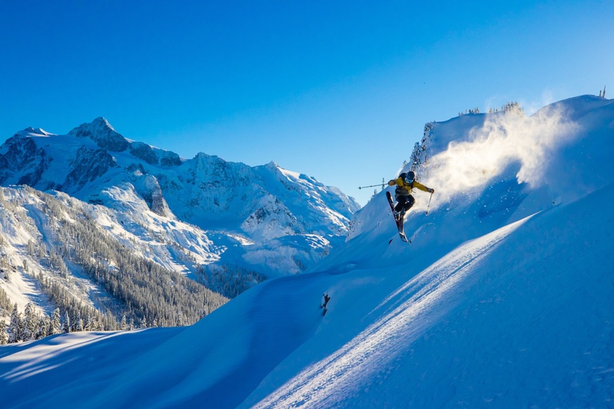 Micah Evangelista skiing at Mount Baker.