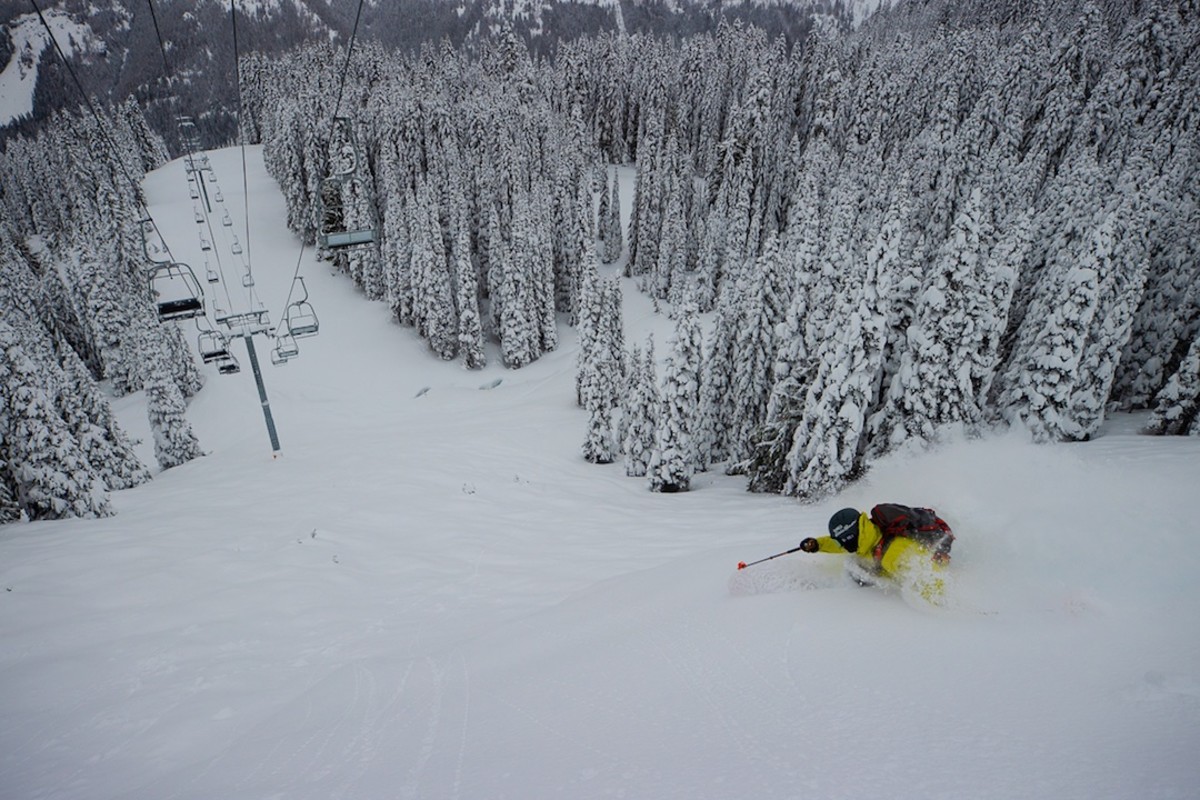 KC Deane skiing at Crystal Mountain.