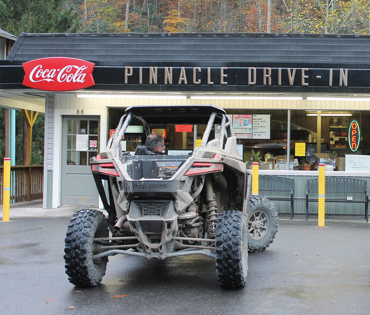 UTVs are welcome in towns along the Hatfield-McCoy Trails, making for plenty of muddy lunch runs.